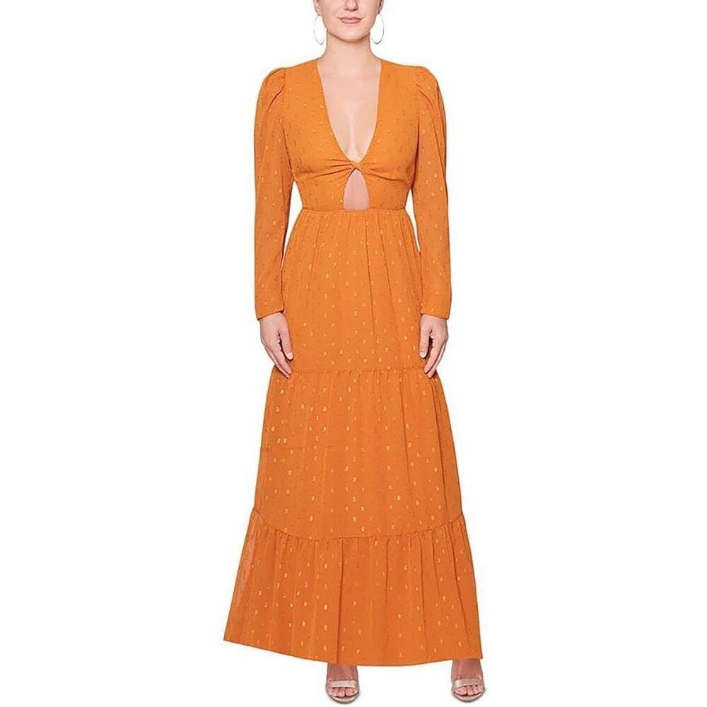 Rachel Rachel Roy Womens Burnt Orange Tiered Long V-Neck Maxi Dress Size 0